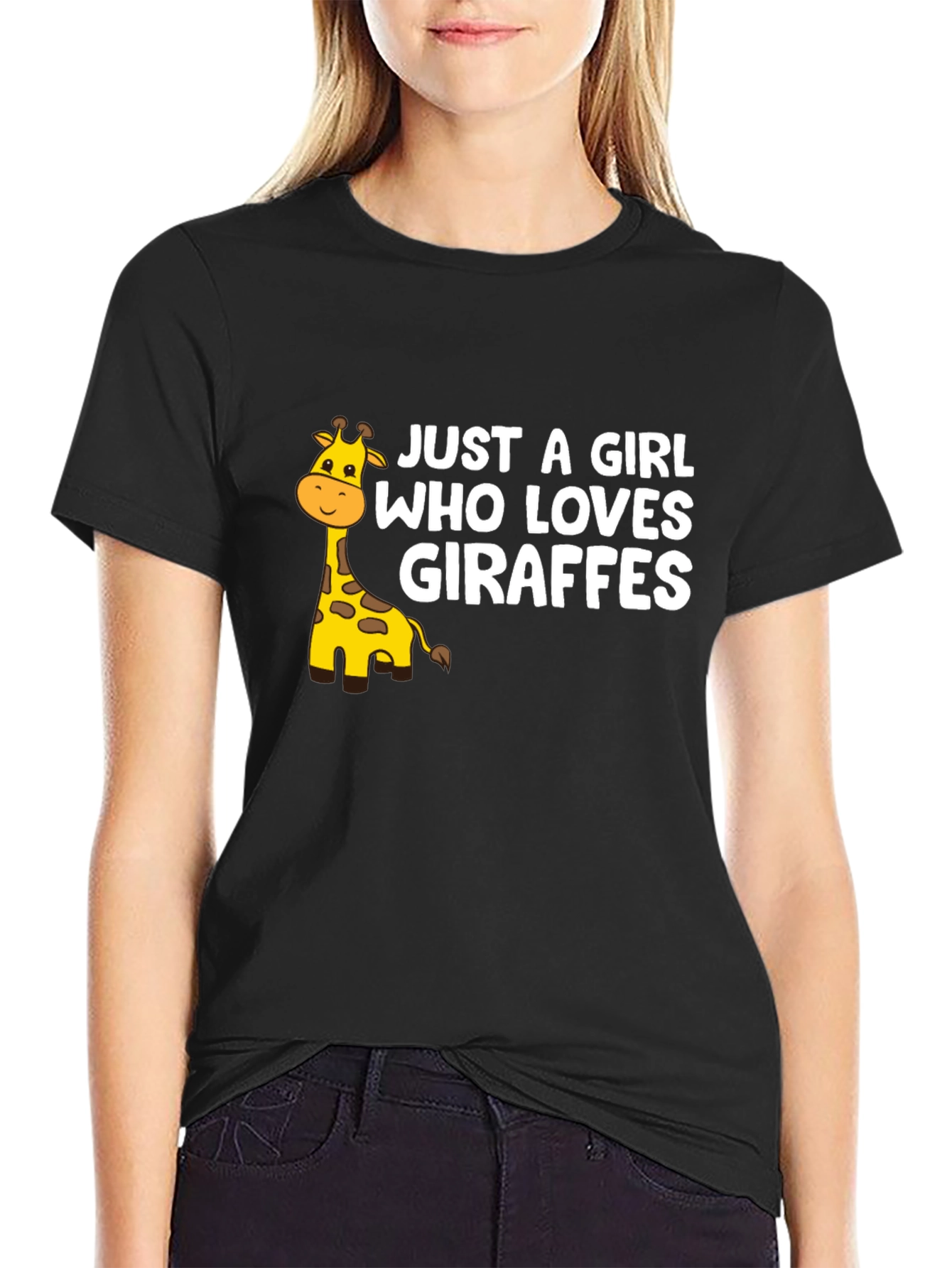 Just a Girl Who Loves Giraffes Black Graphic Tee