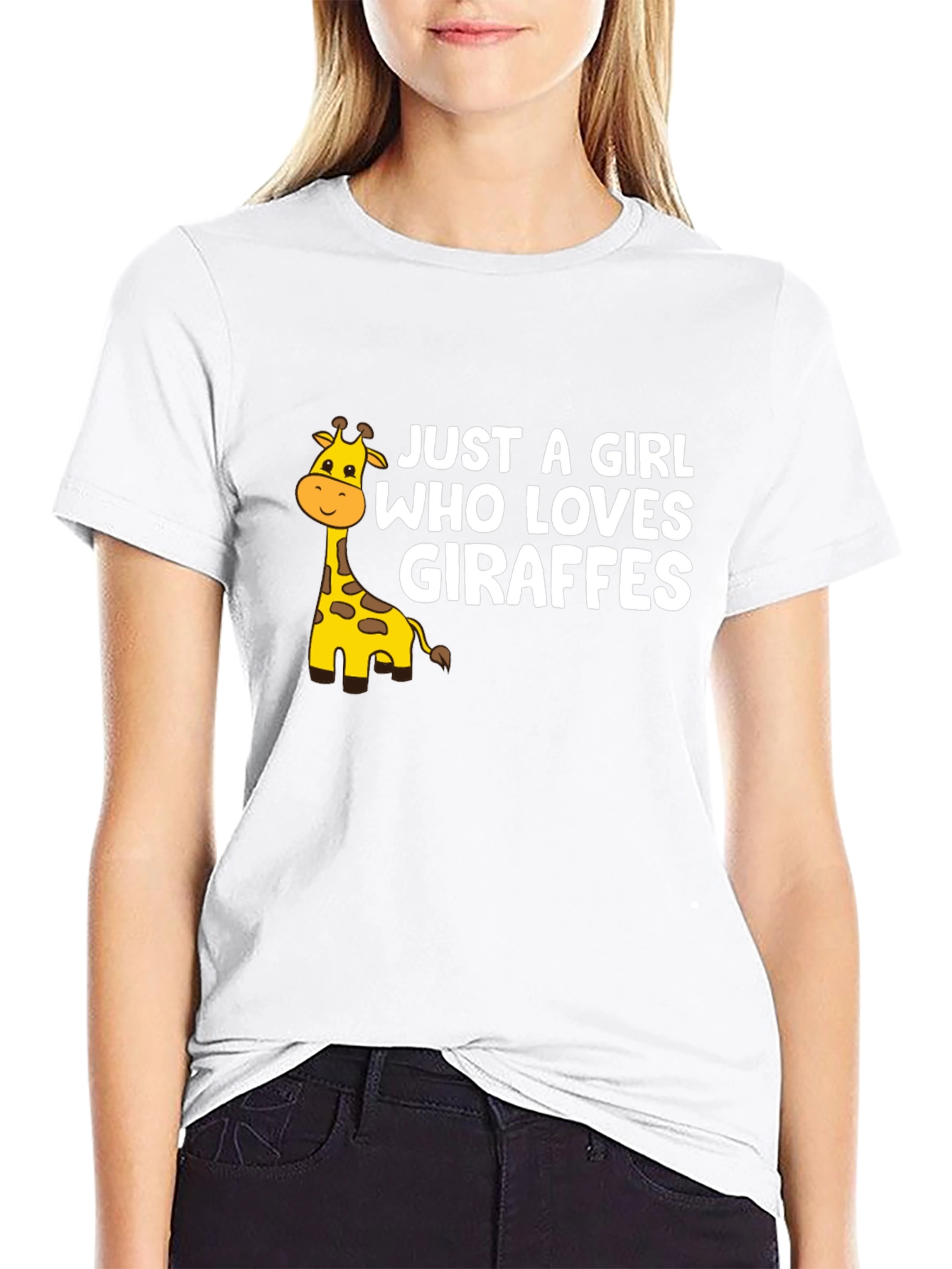 Just a Girl Who Loves Giraffes Black Graphic Tee