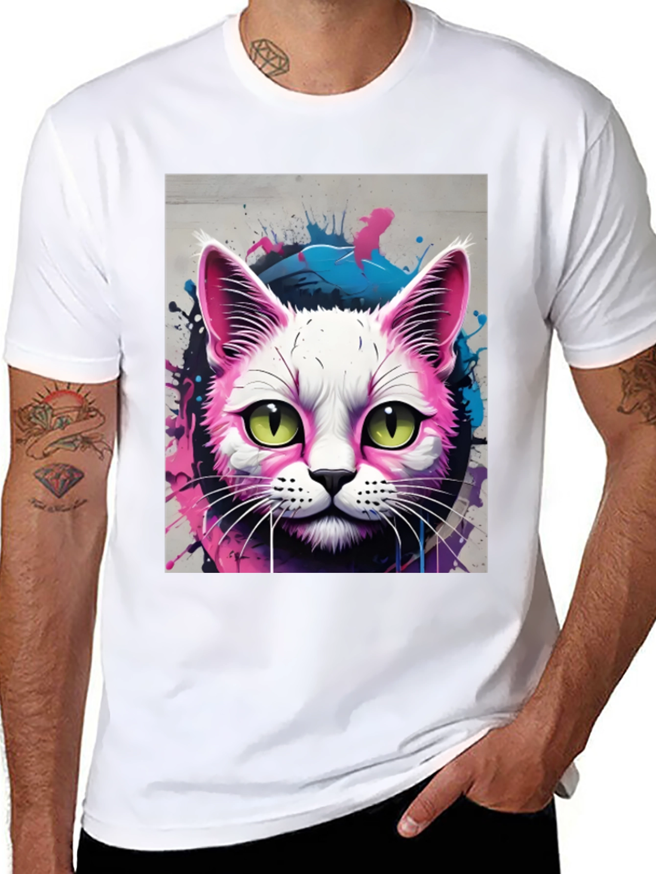 Neon Cat Graphic Tee - Unique Style