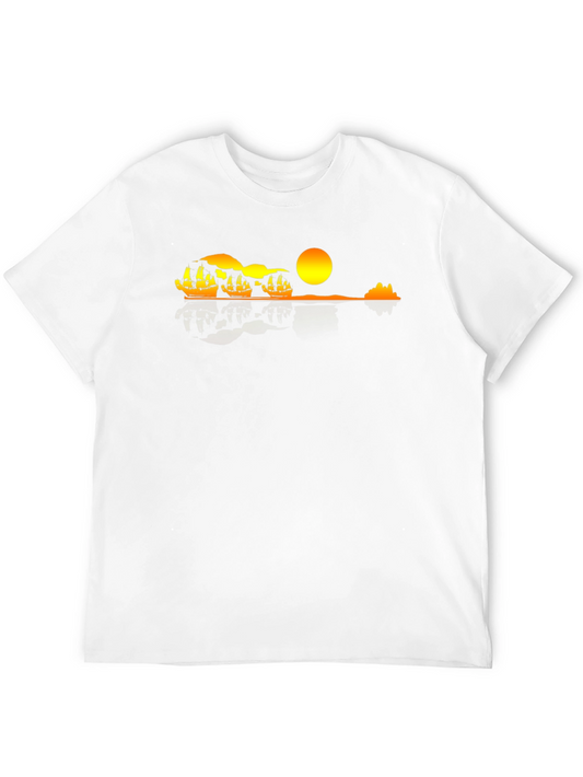 Sunset Ship Graphic Tee - Black Cotton Comfort