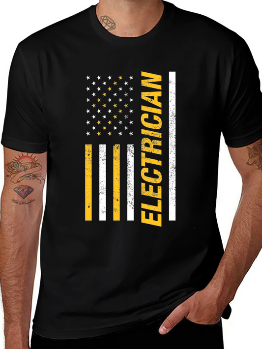 Electrician American Flag Graphic T-Shirt
