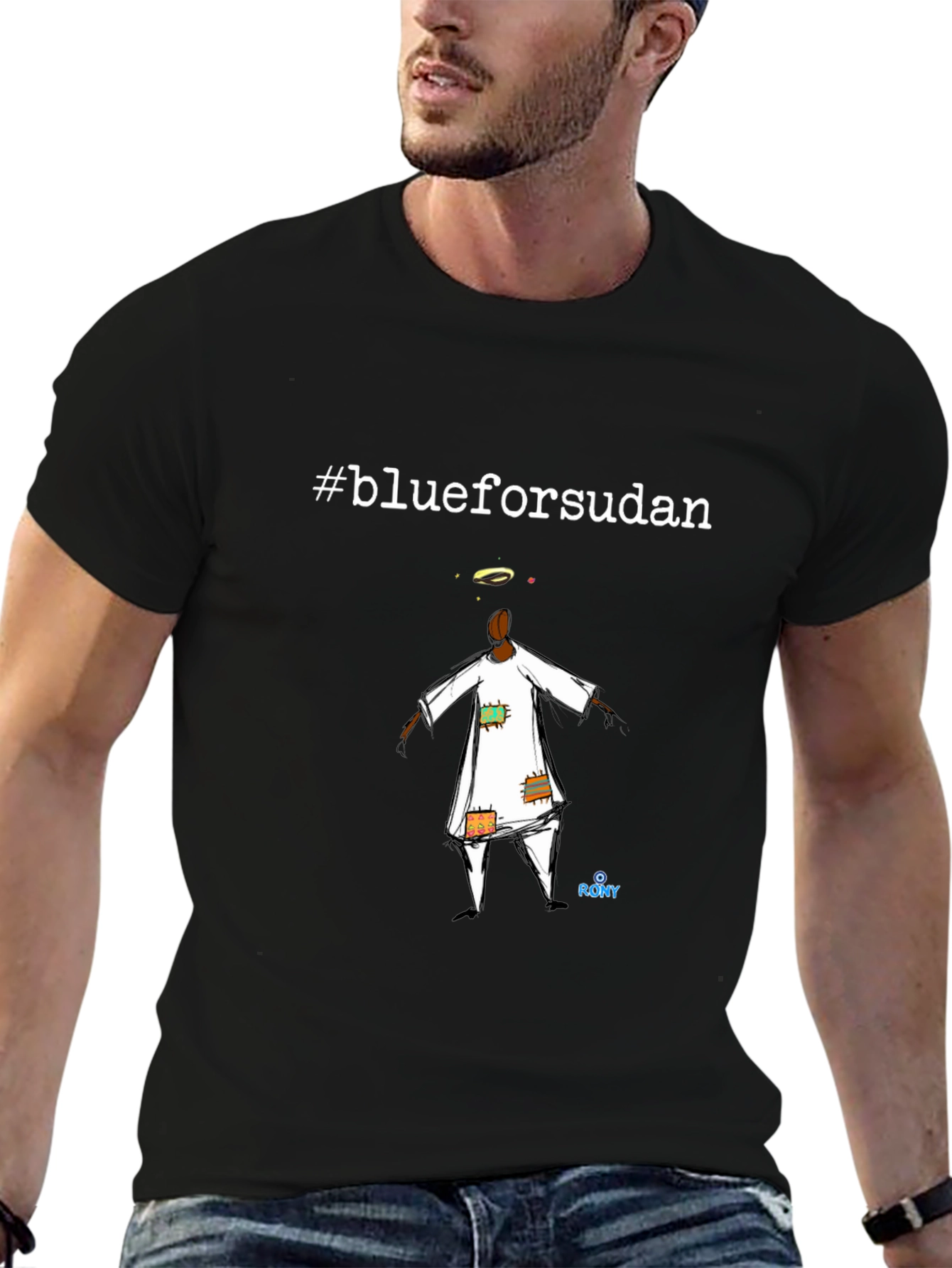 #blueforsudan Graphic T-Shirt - Unisex Black Tee