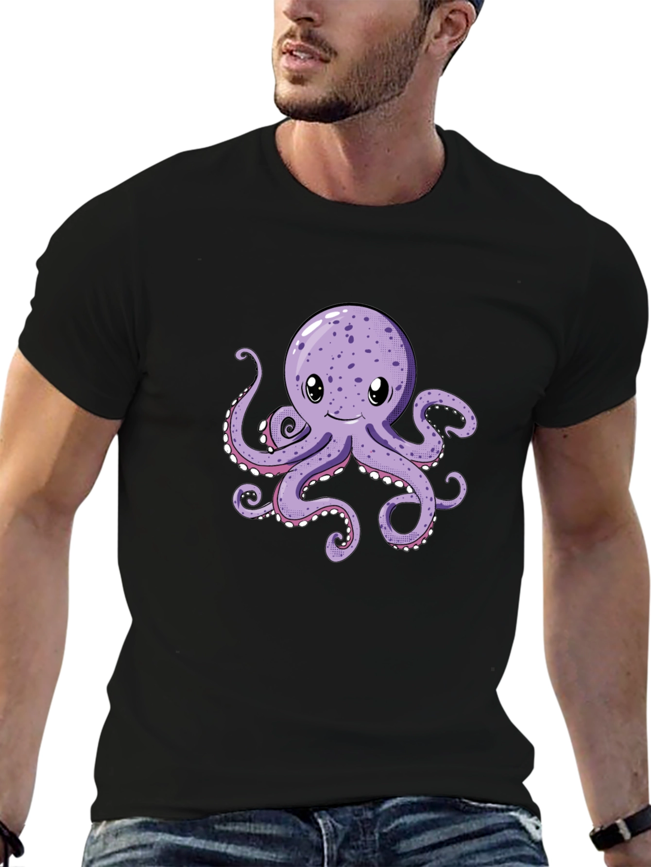 Cute Octopus Graphic Tee - Black Cotton Comfort