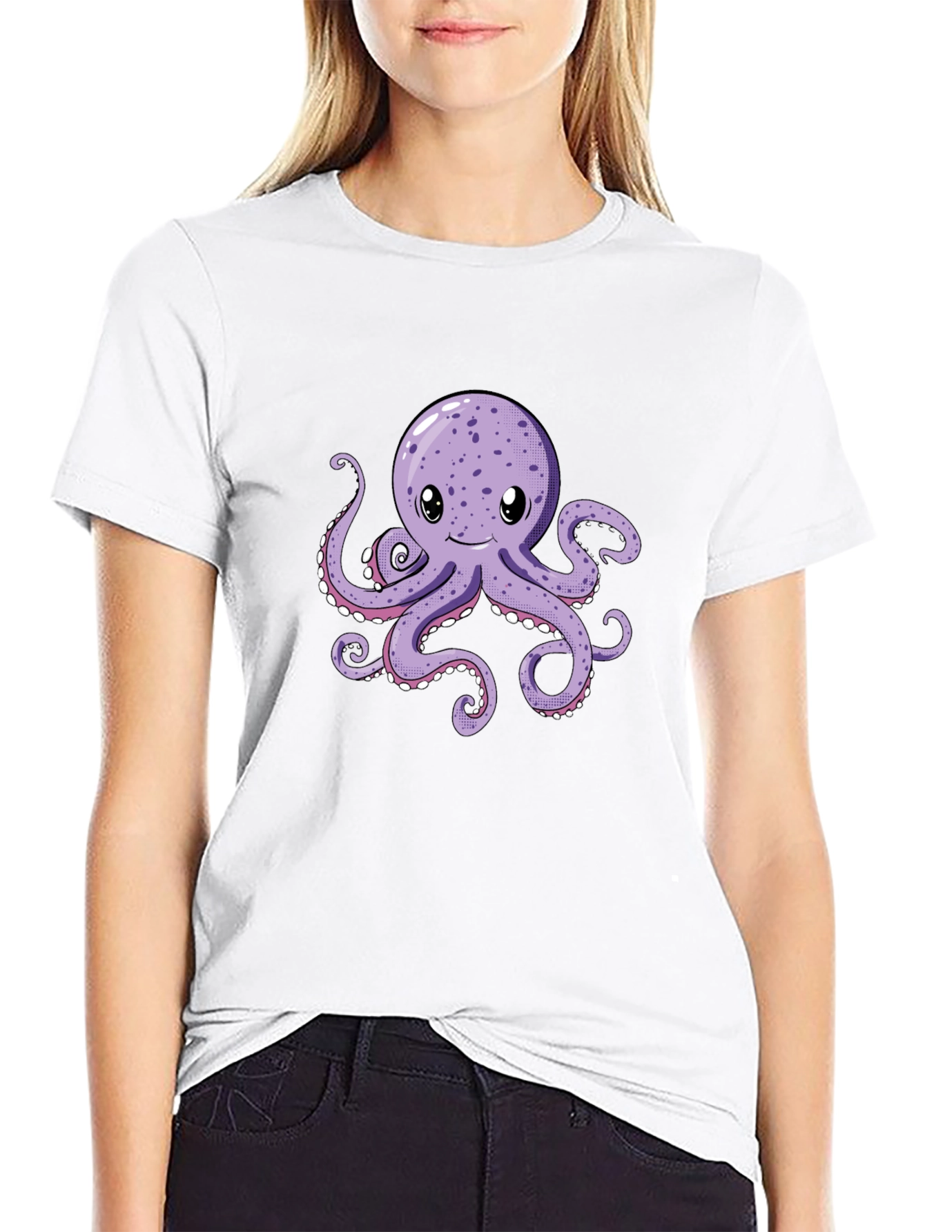 Cute Octopus Graphic Tee - Black Cotton Comfort