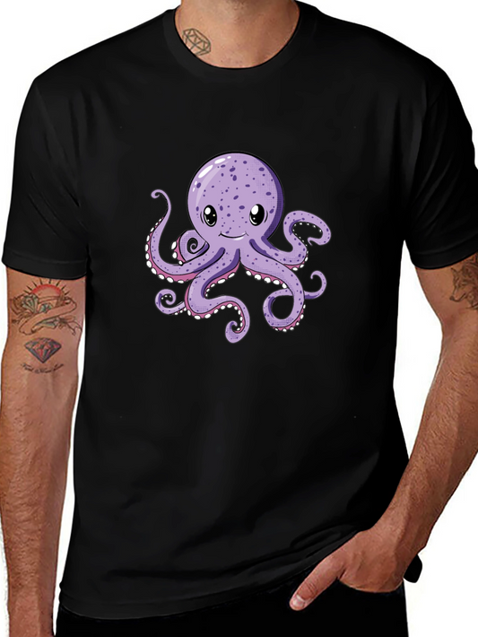 Cute Octopus Graphic Tee - Black Cotton Comfort