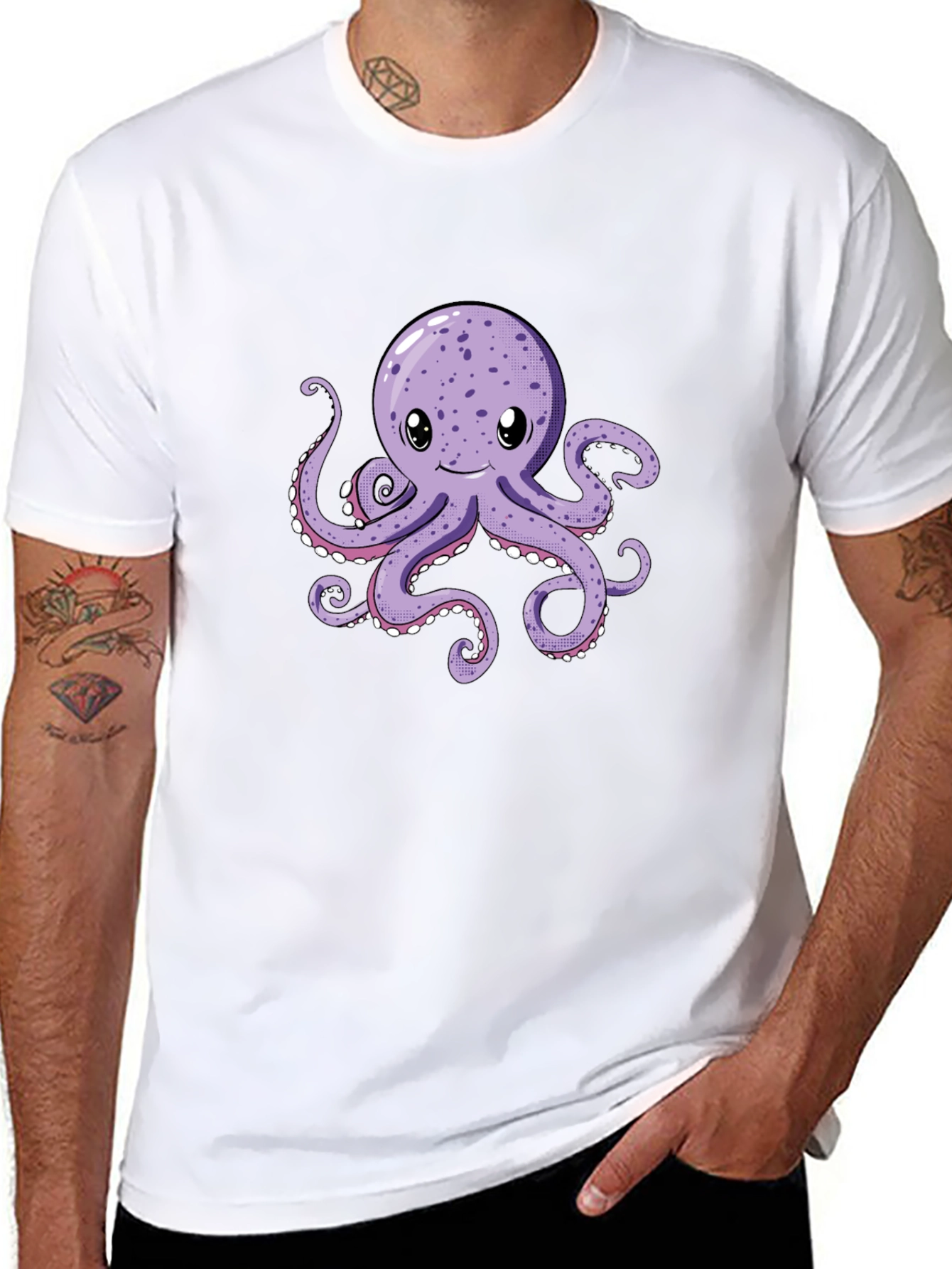 Cute Octopus Graphic Tee - Black Cotton Comfort