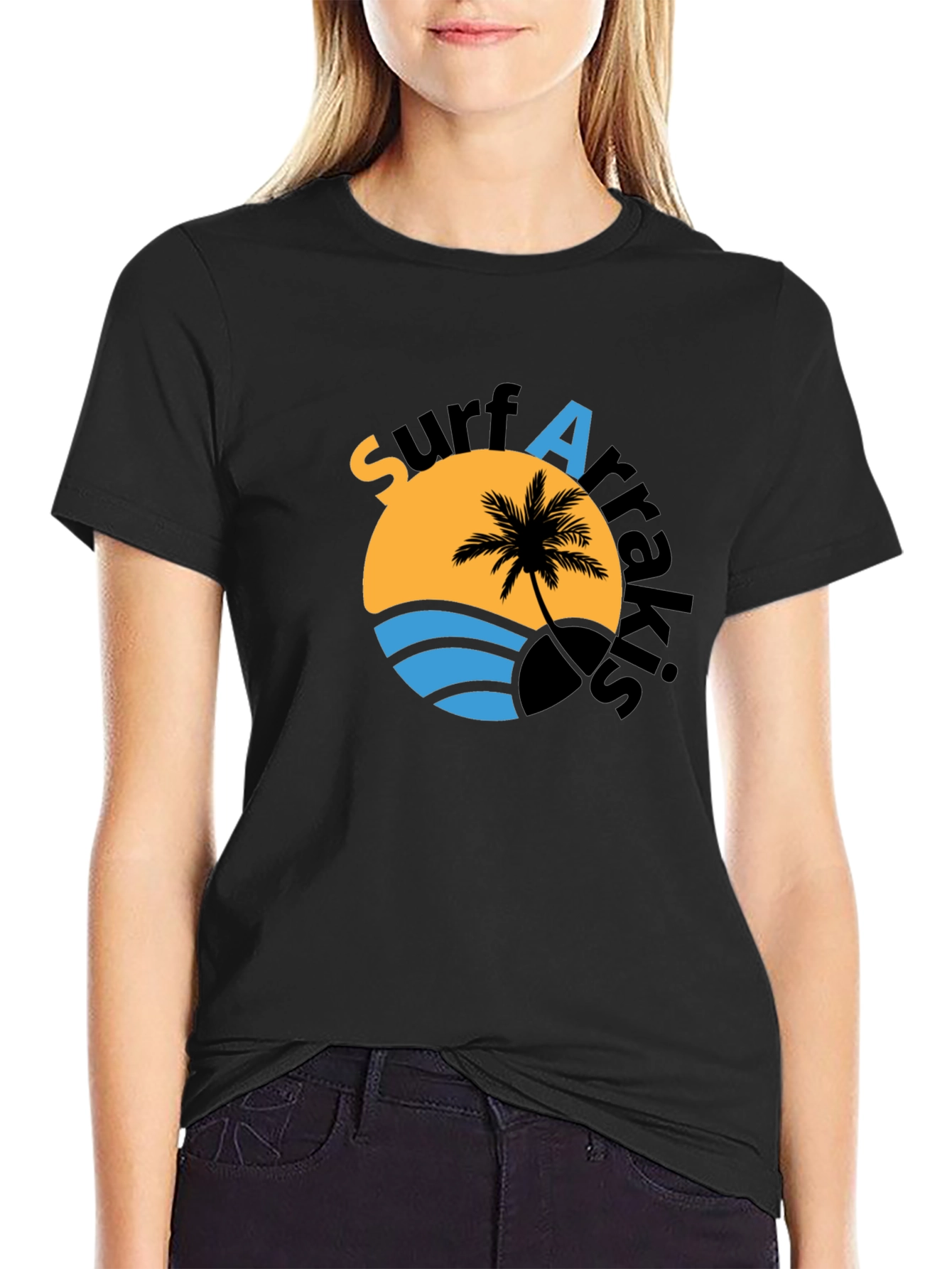Surf Arrakis Black T-Shirt Palm Tree Graphic