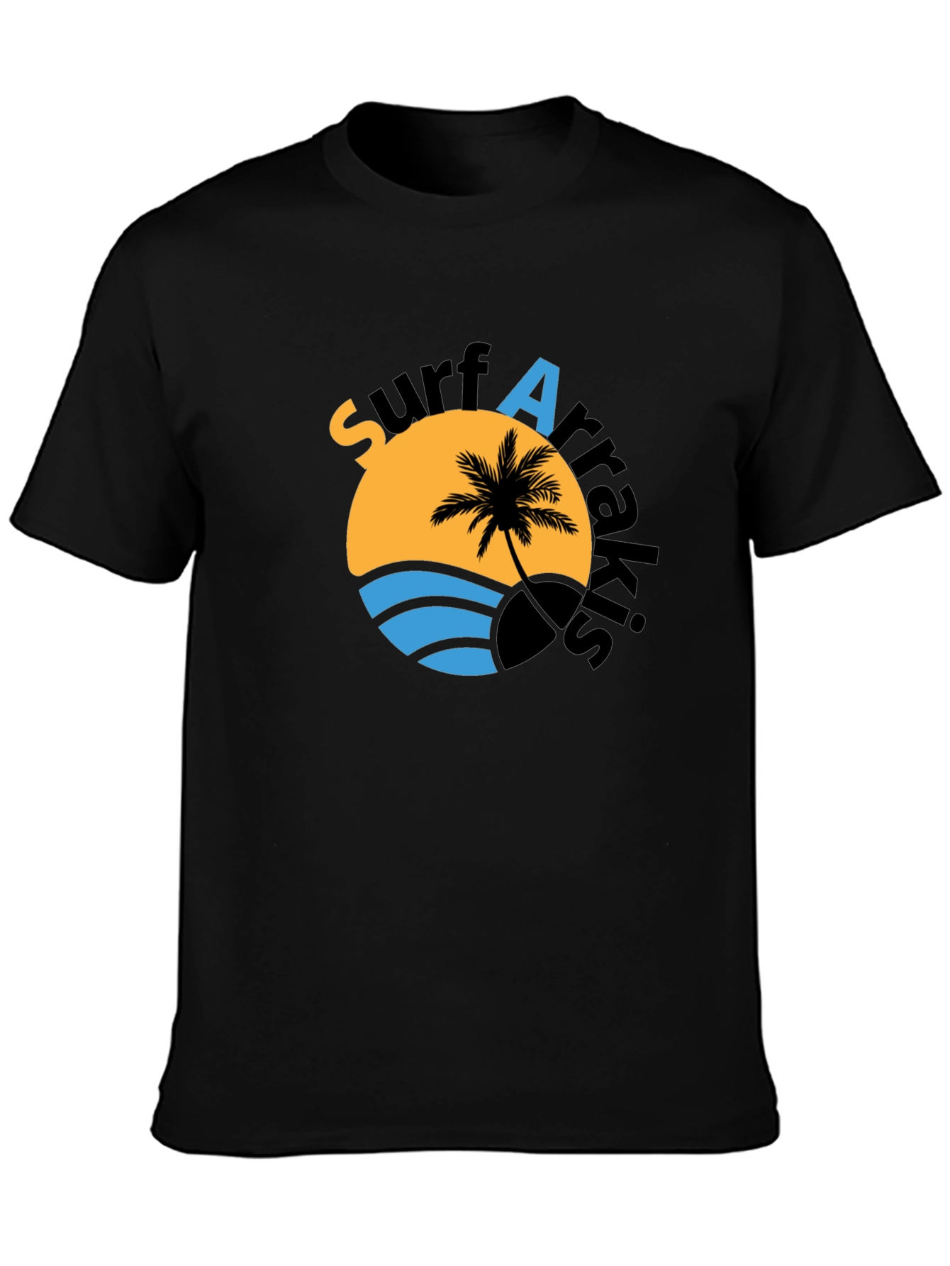 Surf Arrakis Black T-Shirt Palm Tree Graphic