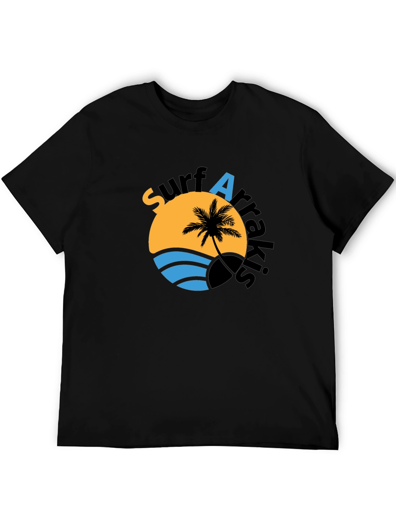 Surf Arrakis Black T-Shirt Palm Tree Graphic