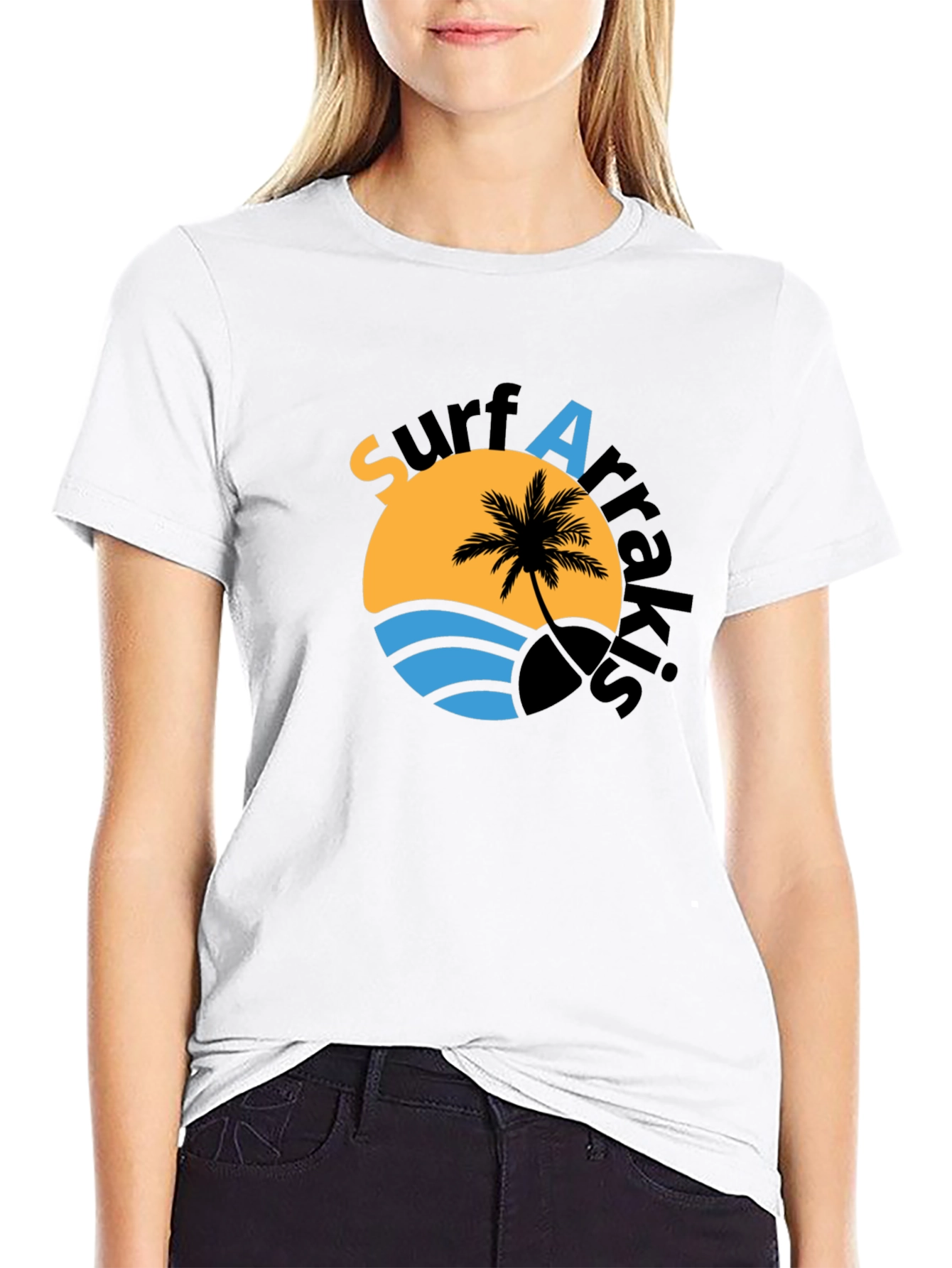 Surf Arrakis Black T-Shirt Palm Tree Graphic