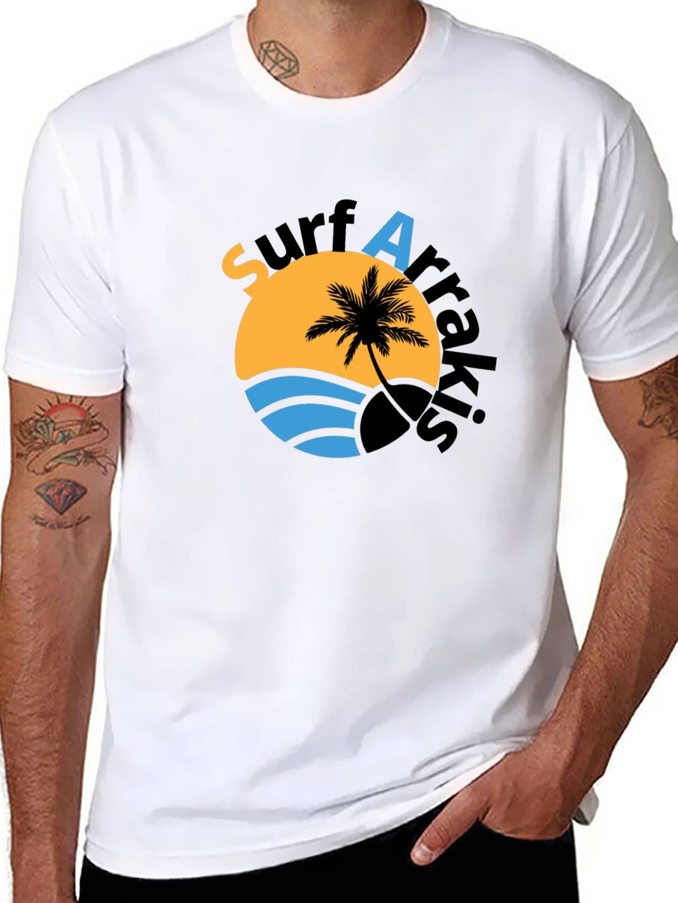 Surf Arrakis Black T-Shirt Palm Tree Graphic