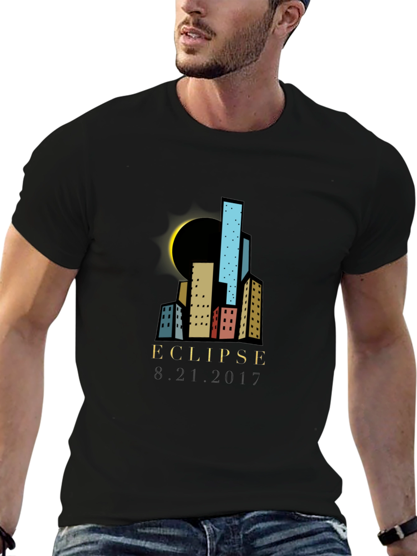 Eclipse Cityscape Graphic T-Shirt - Black