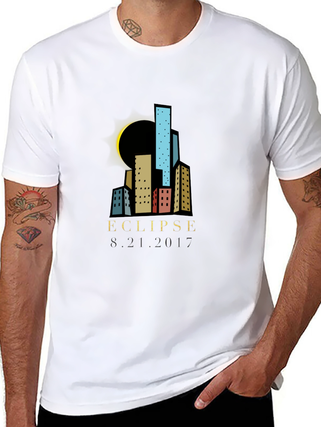 Eclipse Cityscape Graphic T-Shirt - Black