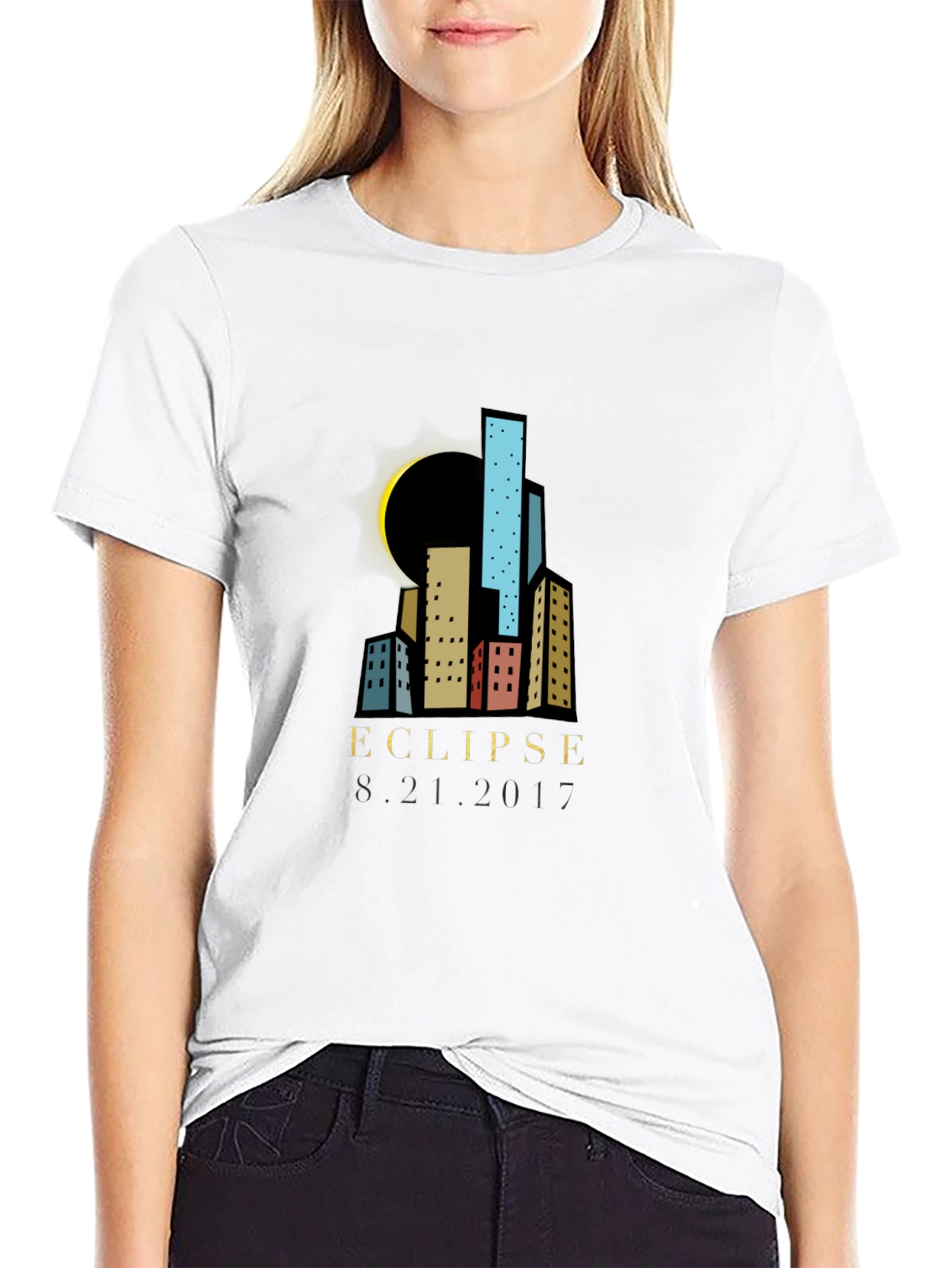 Eclipse Cityscape Graphic T-Shirt - Black