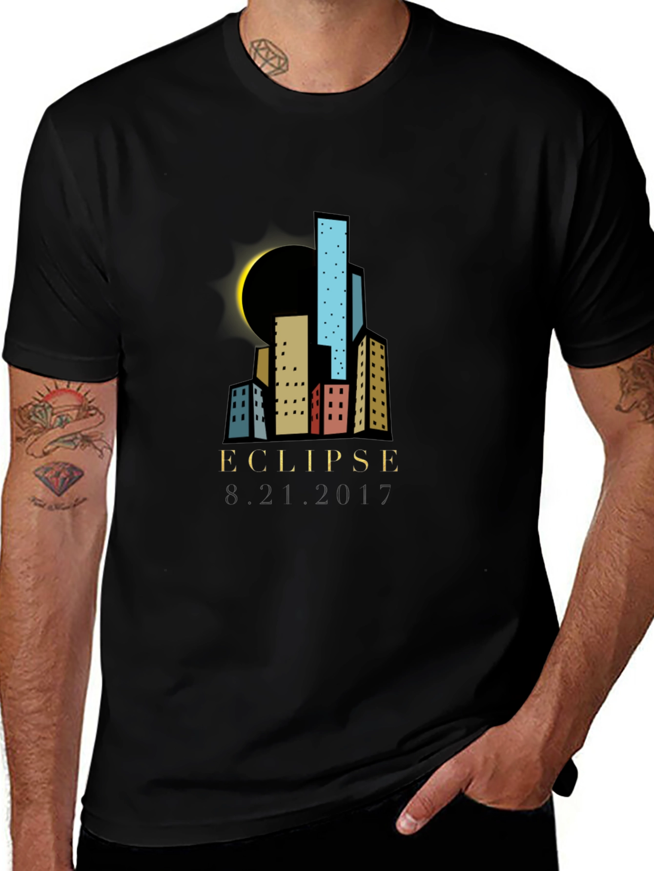 Eclipse Cityscape Graphic T-Shirt - Black