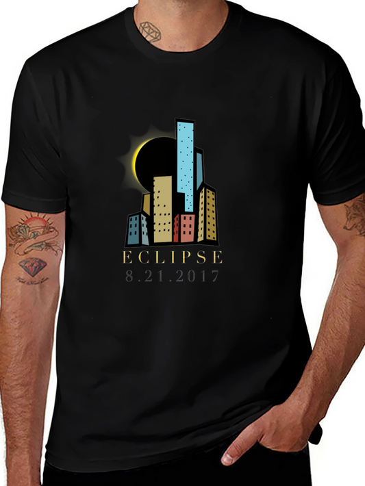 Eclipse Cityscape Graphic T-Shirt - Black