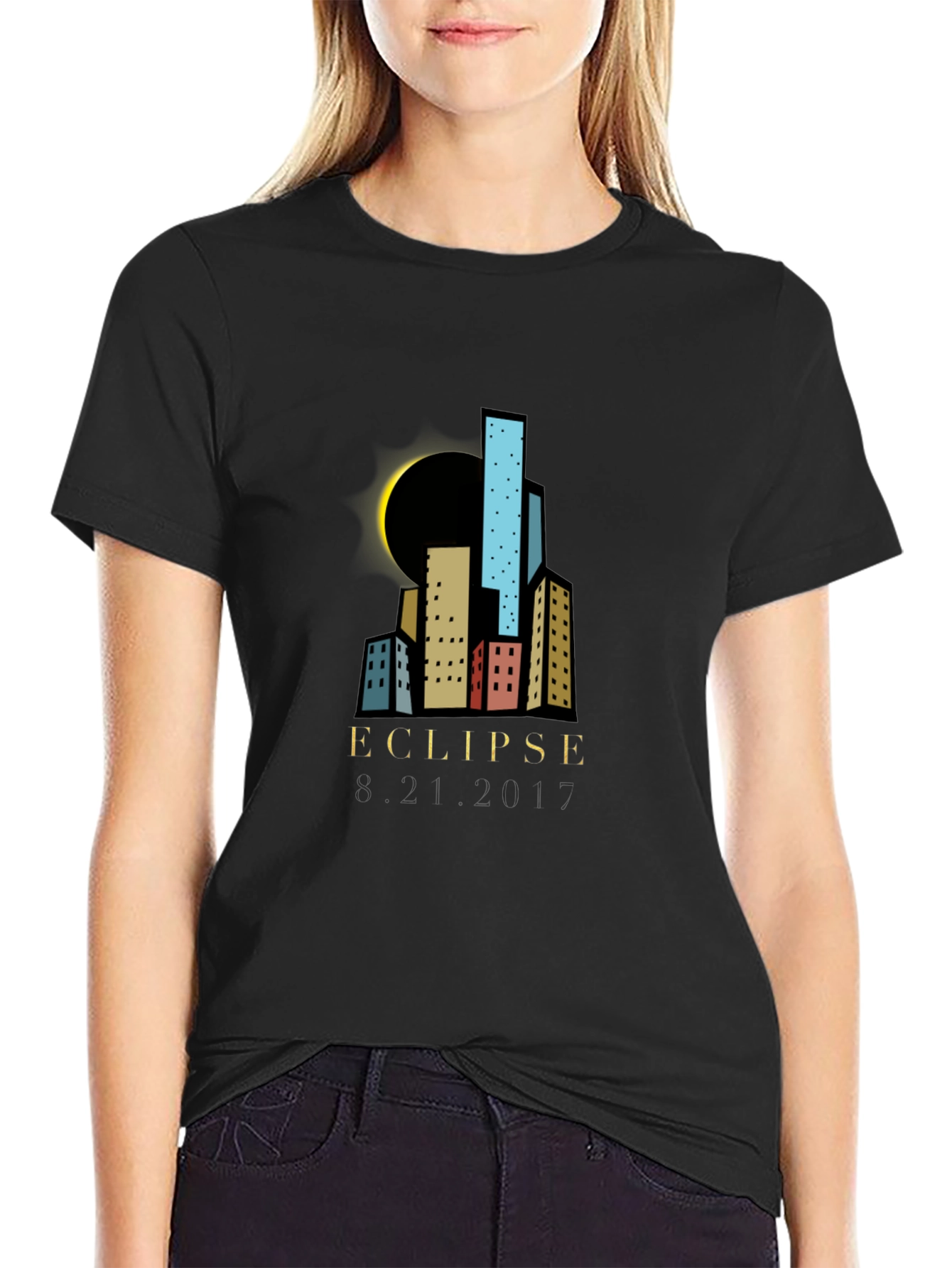Eclipse Cityscape Graphic T-Shirt - Black