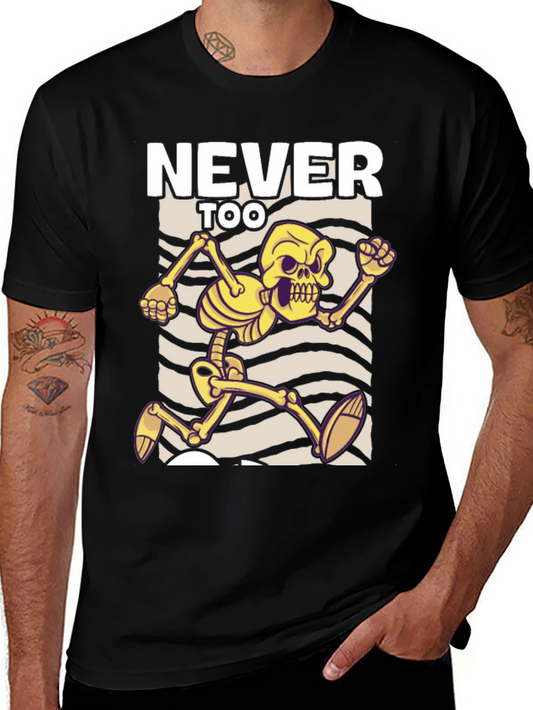 Never Too Late Skeleton Graphic Tee - Mens Black T-Shirt