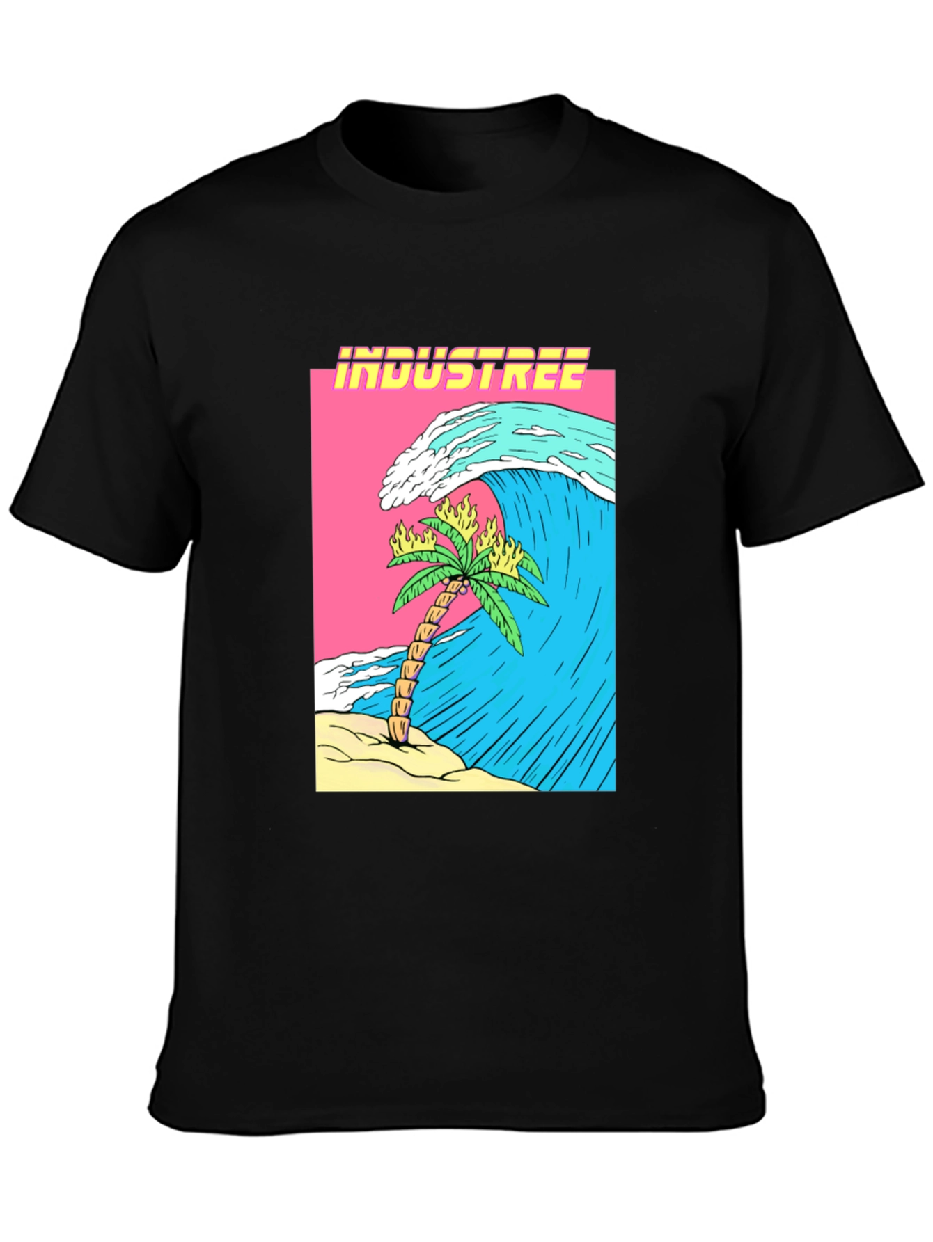 Industree Wave Palm Tee - Graphic Black T-Shirt
