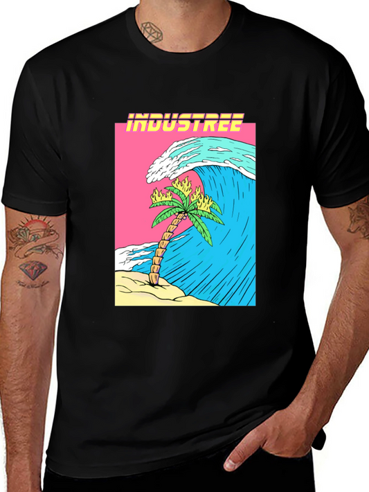 Industree Wave Palm Tee - Graphic Black T-Shirt