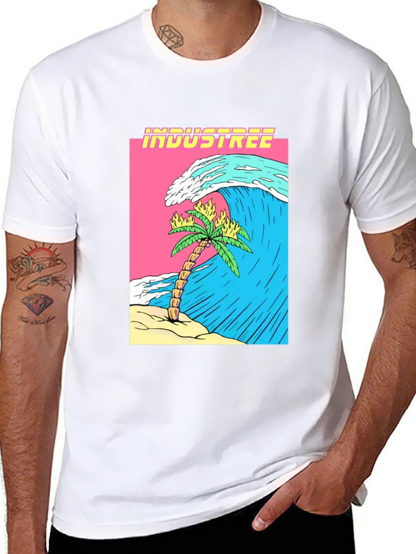 Industree Wave Palm Tee - Graphic Black T-Shirt