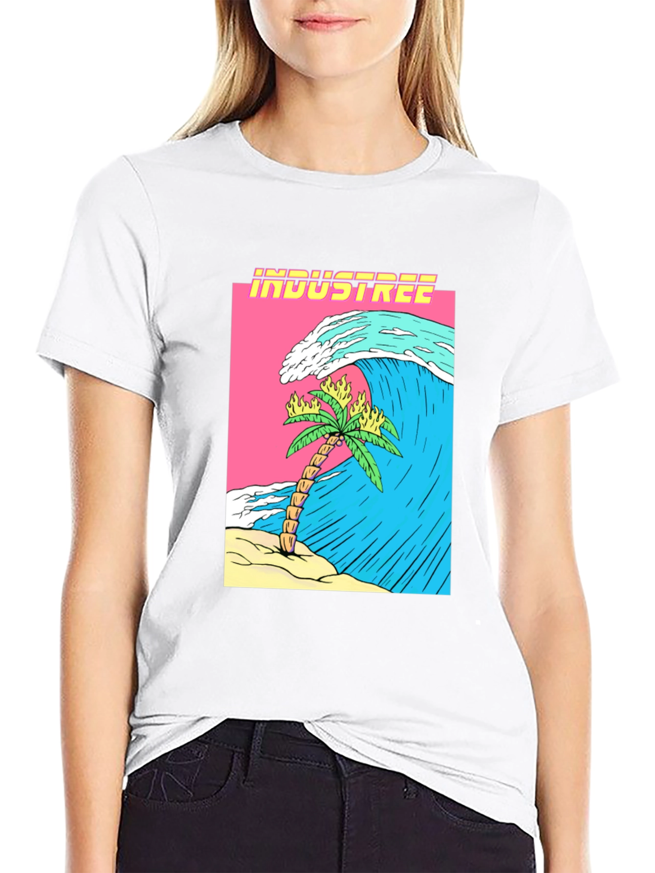 Industree Wave Palm Tee - Graphic Black T-Shirt
