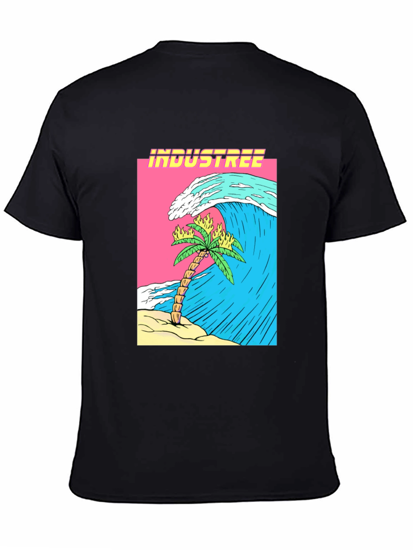 Industree Wave Palm Tee - Graphic Black T-Shirt
