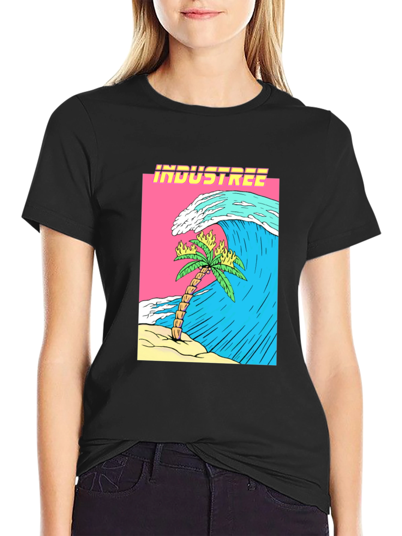 Industree Wave Palm Tee - Graphic Black T-Shirt