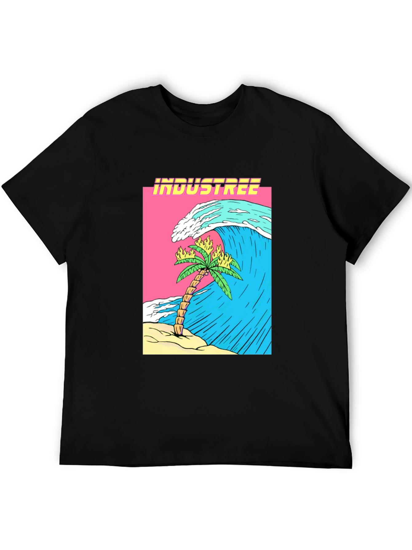 Industree Wave Palm Tee - Graphic Black T-Shirt