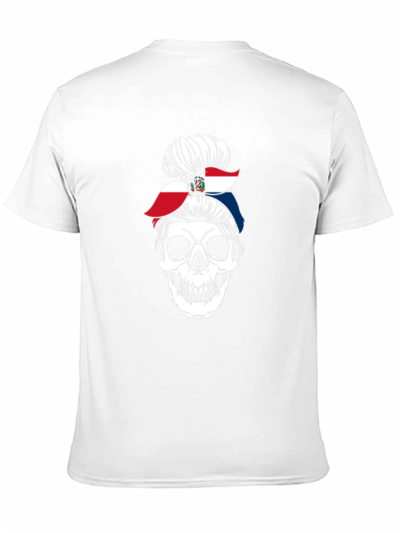 Dominican Republic Flag Messy Bun Skull T-Shirt