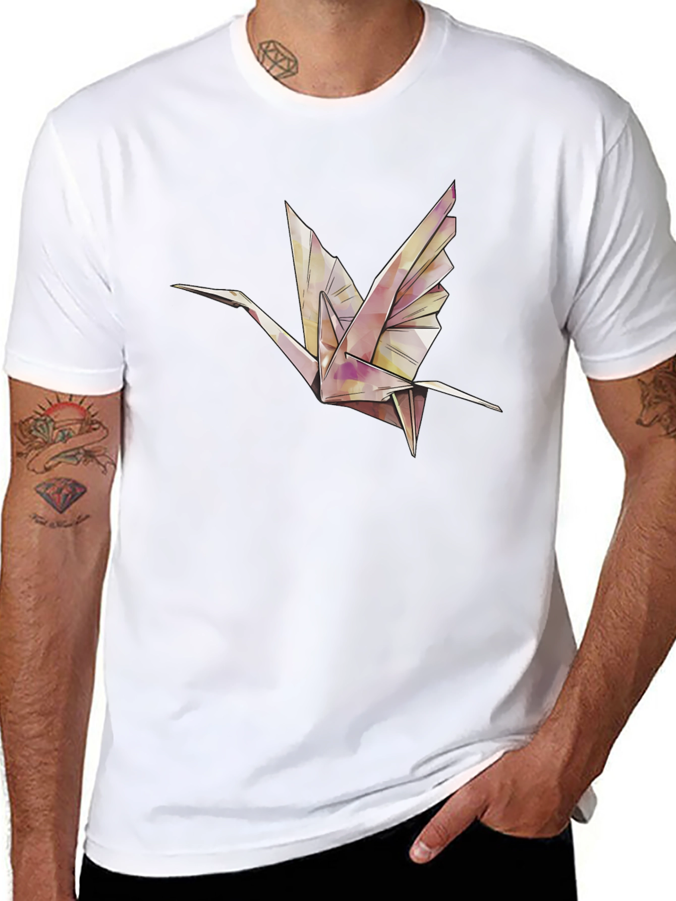 Origami Crane Graphic Tee - Stylish Black T-Shirt