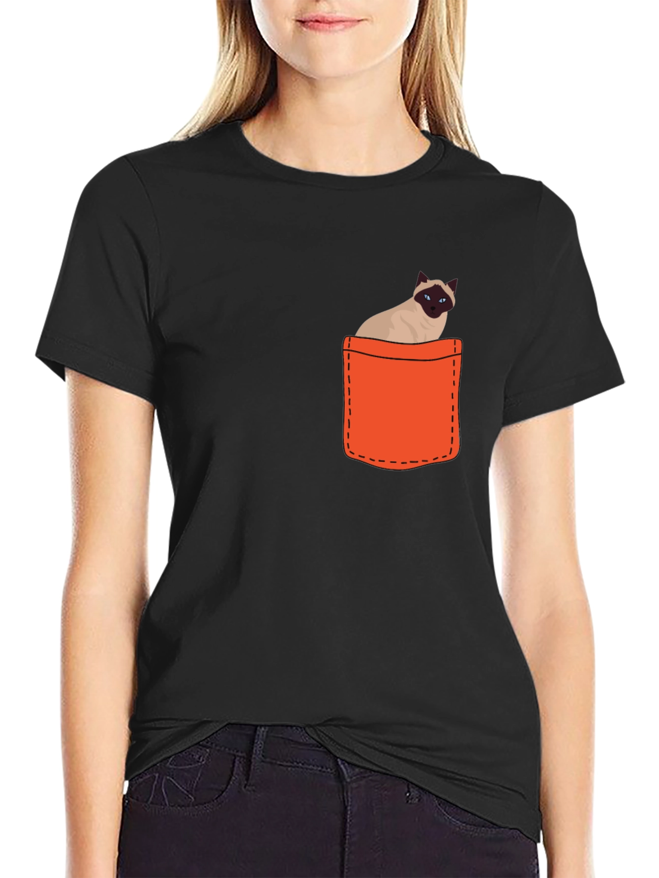 Cat Pocket T-Shirt - Siamese Kitten Tee