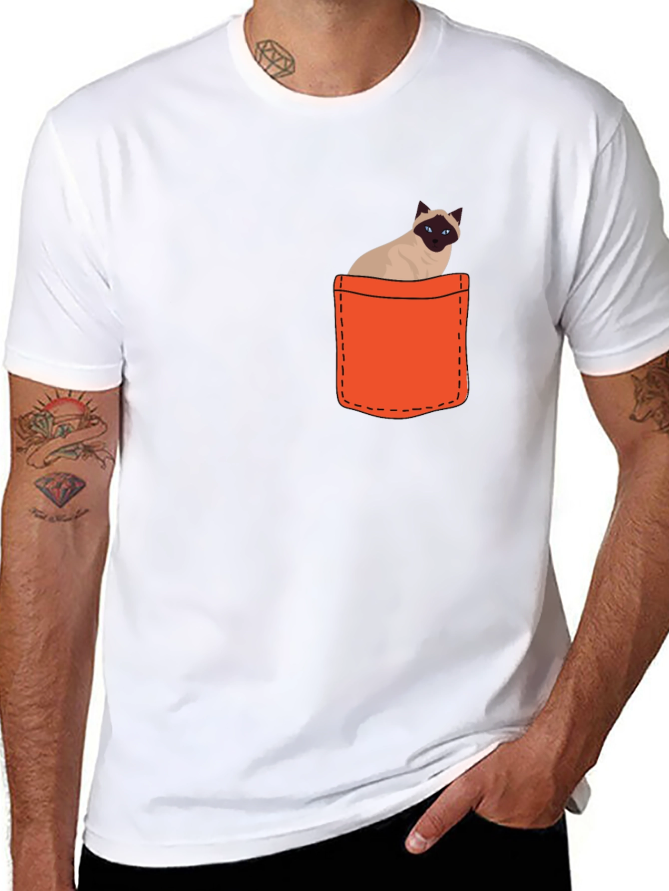 Cat Pocket T-Shirt - Siamese Kitten Tee
