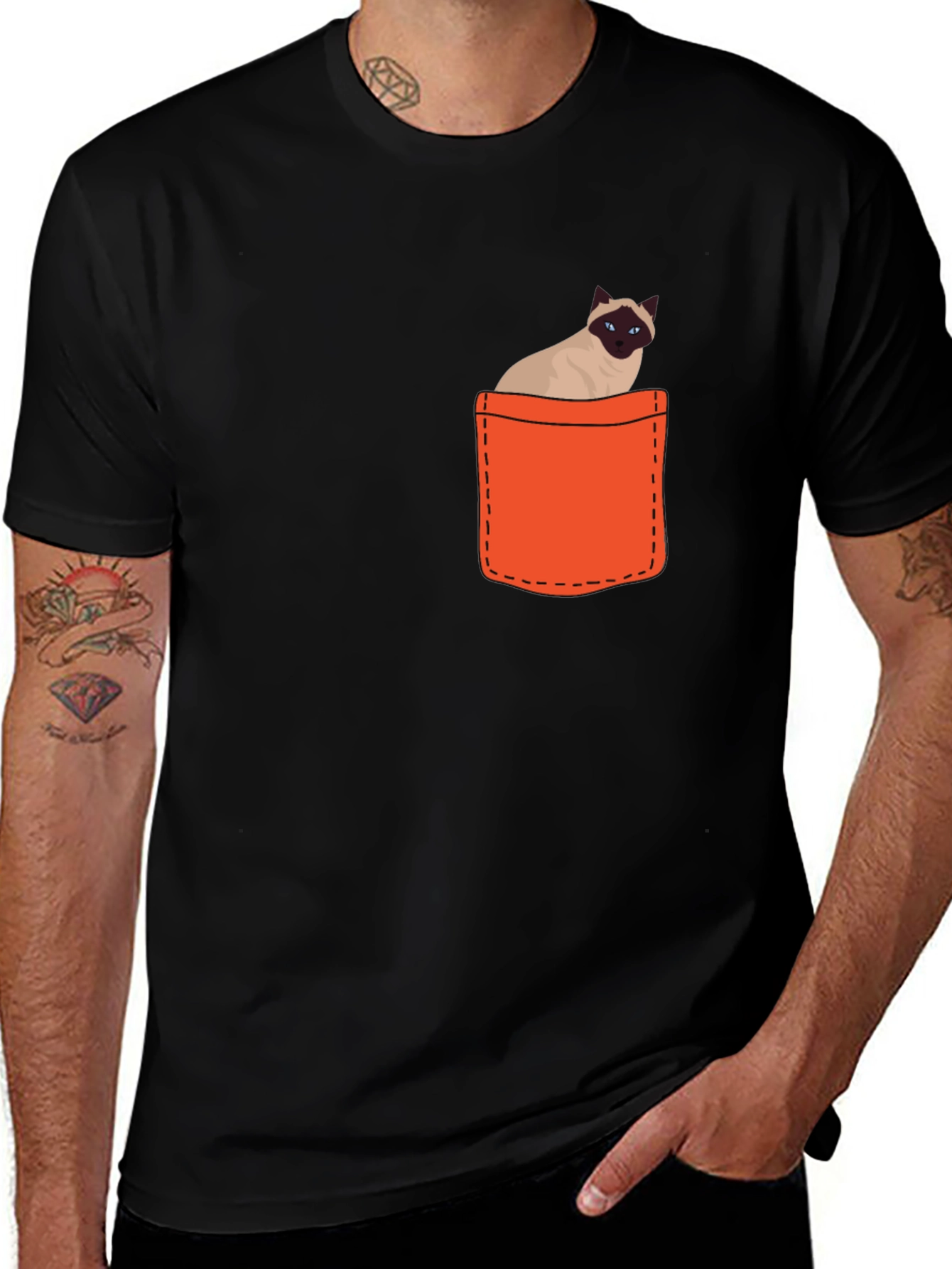 Cat Pocket T-Shirt - Siamese Kitten Tee