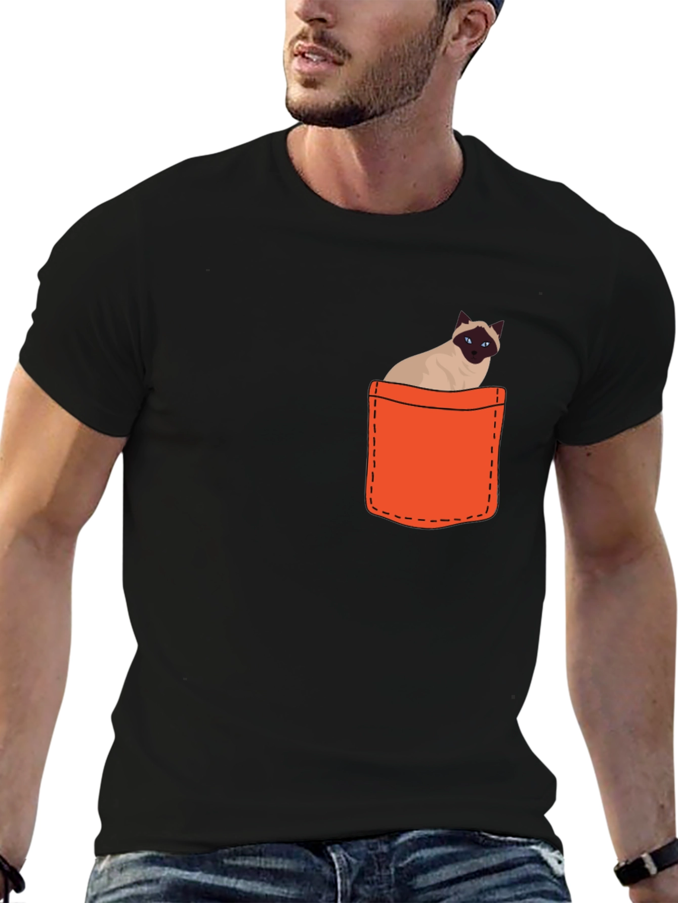 Cat Pocket T-Shirt - Siamese Kitten Tee