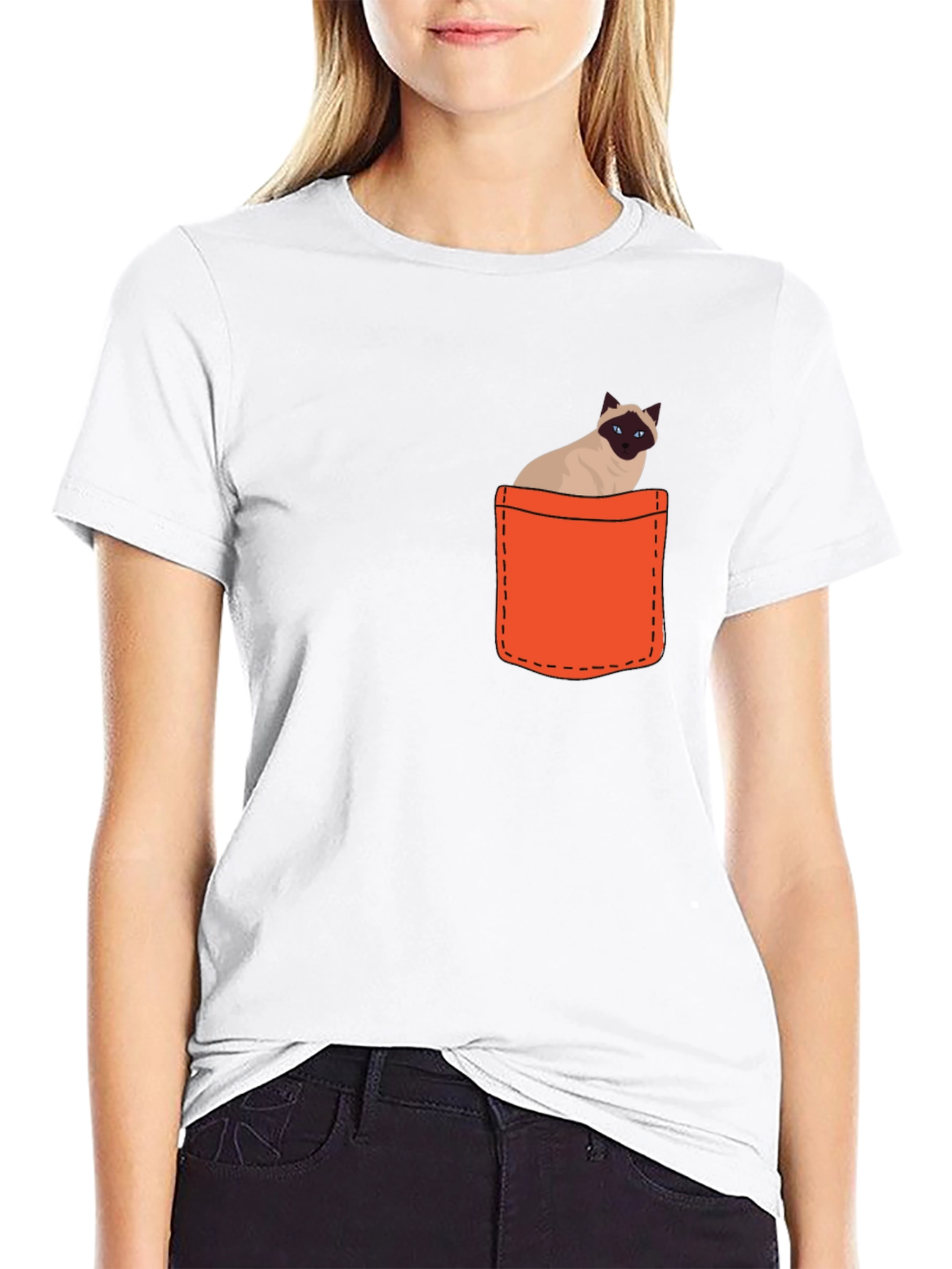 Cat Pocket T-Shirt - Siamese Kitten Tee