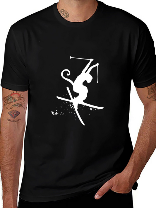 Skiing Monkey Graphic Tee - Fun Sport T-Shirt