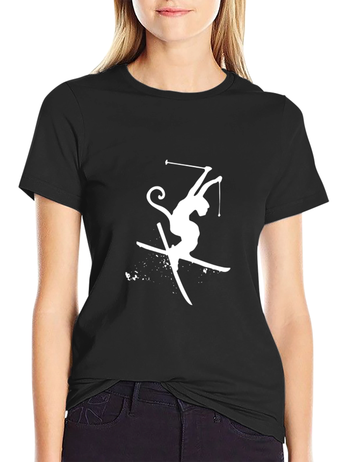 Skiing Monkey Graphic Tee - Fun Sport T-Shirt