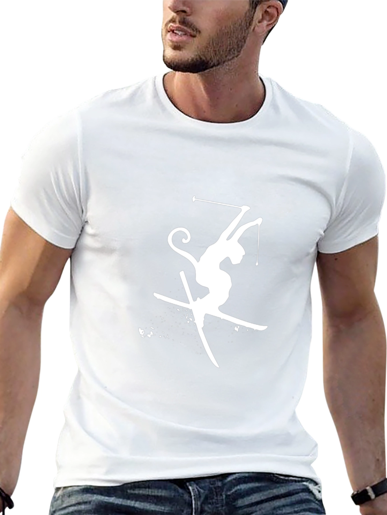 Skiing Monkey Graphic Tee - Fun Sport T-Shirt