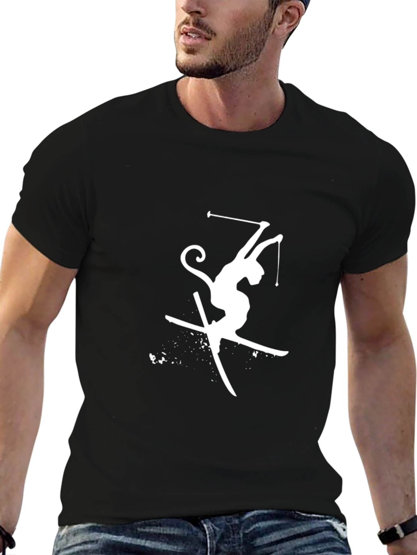 Skiing Monkey Graphic Tee - Fun Sport T-Shirt