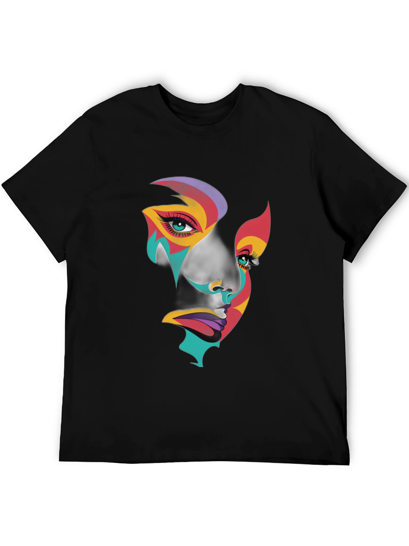 Abstract Face Graphic Tee - Artistic Black T-Shirt