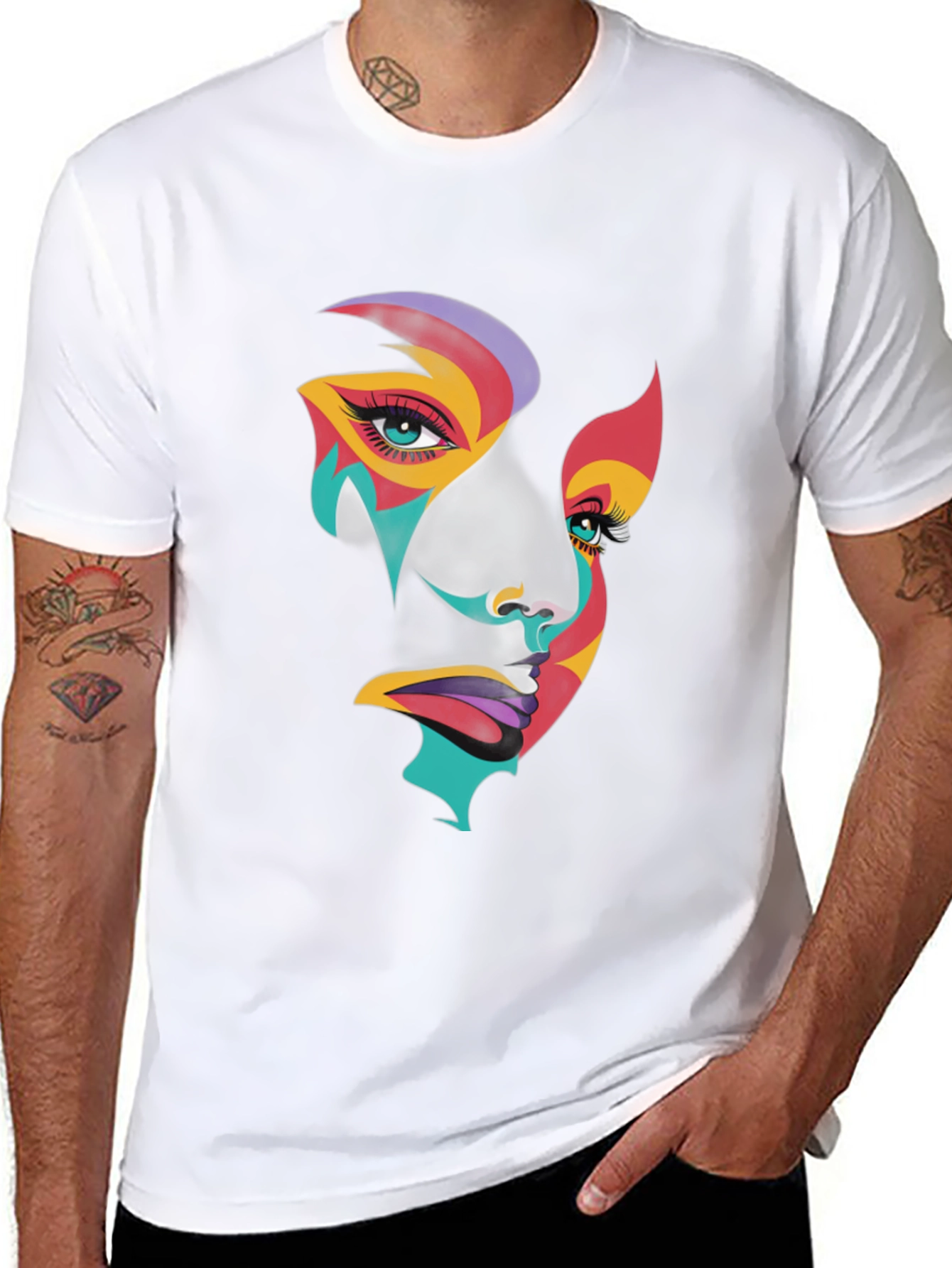 Abstract Face Graphic Tee - Artistic Black T-Shirt