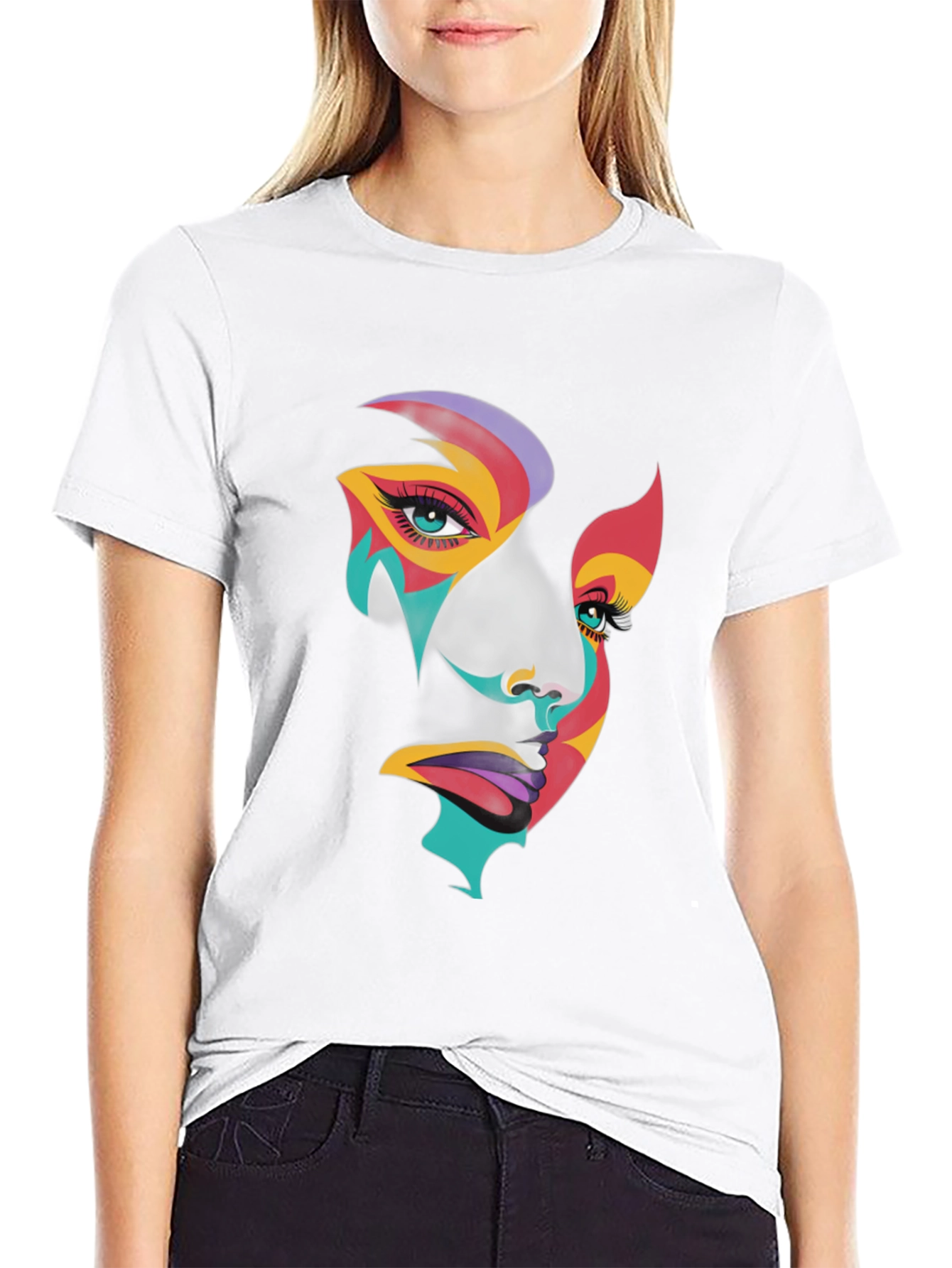 Abstract Face Graphic Tee - Artistic Black T-Shirt