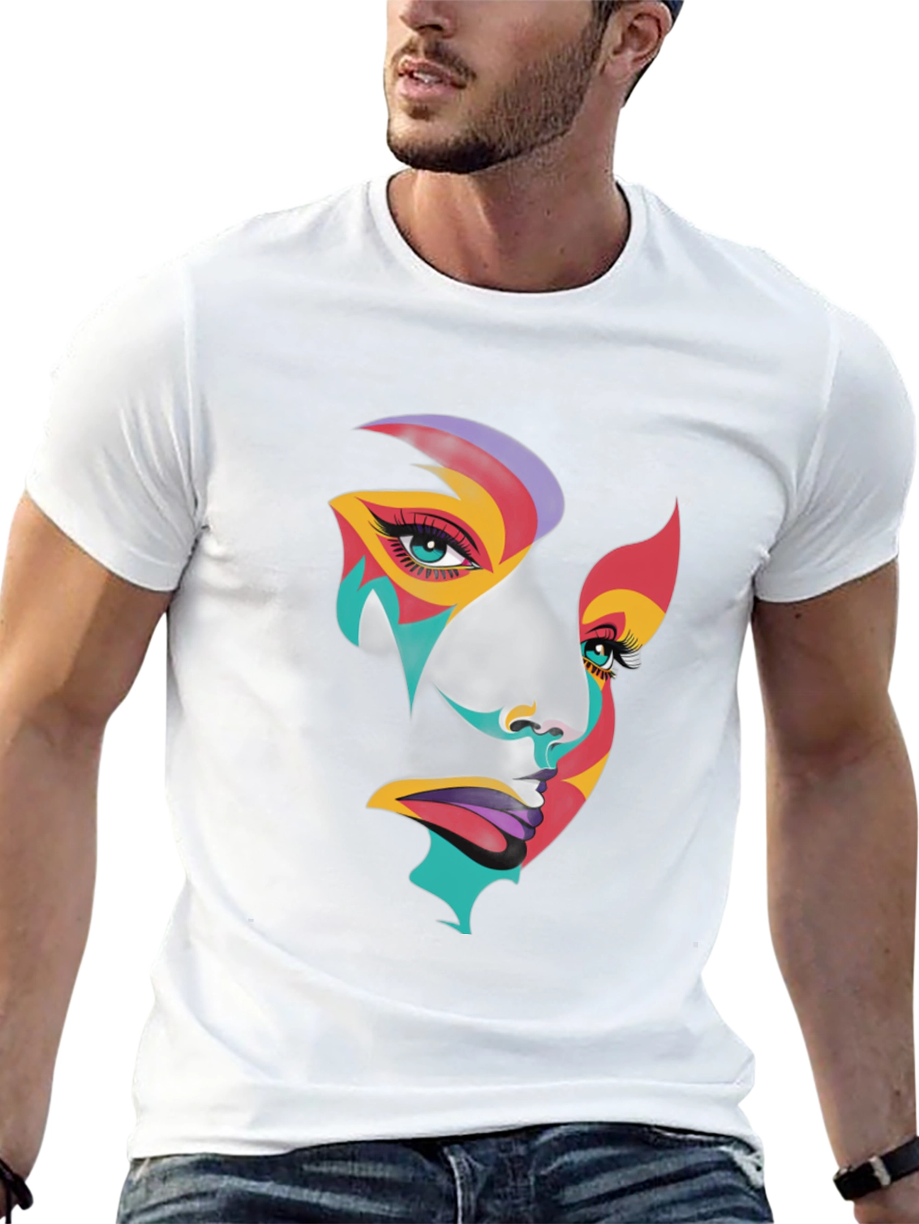 Abstract Face Graphic Tee - Artistic Black T-Shirt