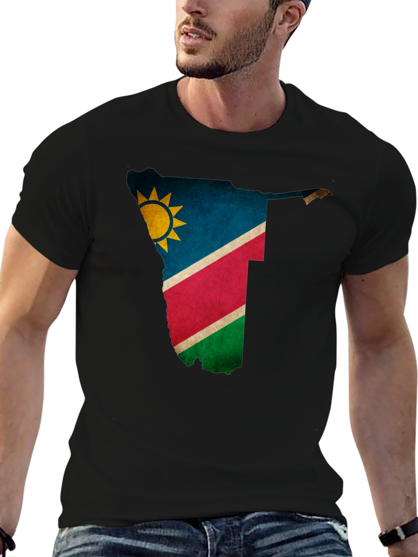 Namibia Flag Map Graphic Tee - Black