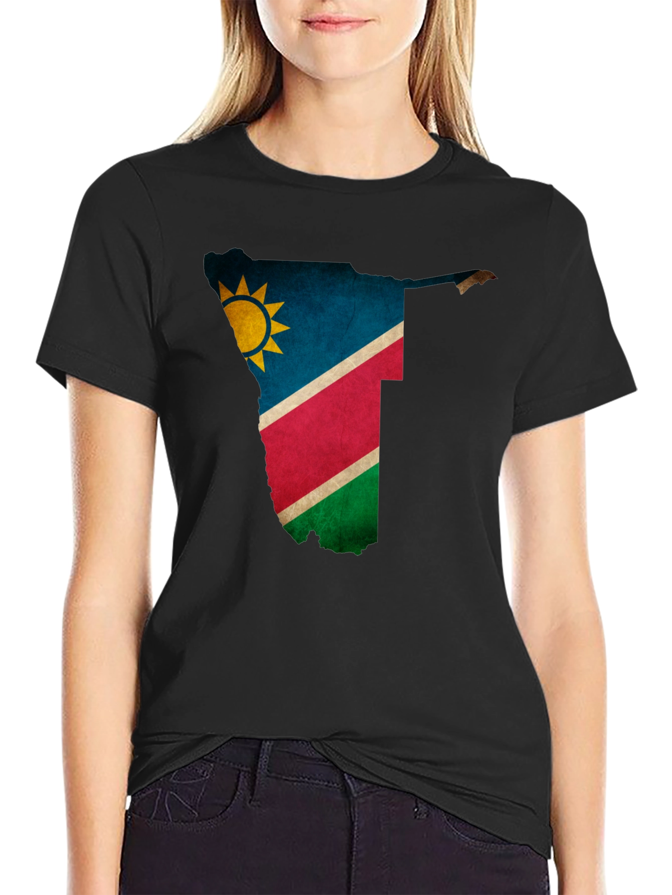 Namibia Flag Map Graphic Tee - Black