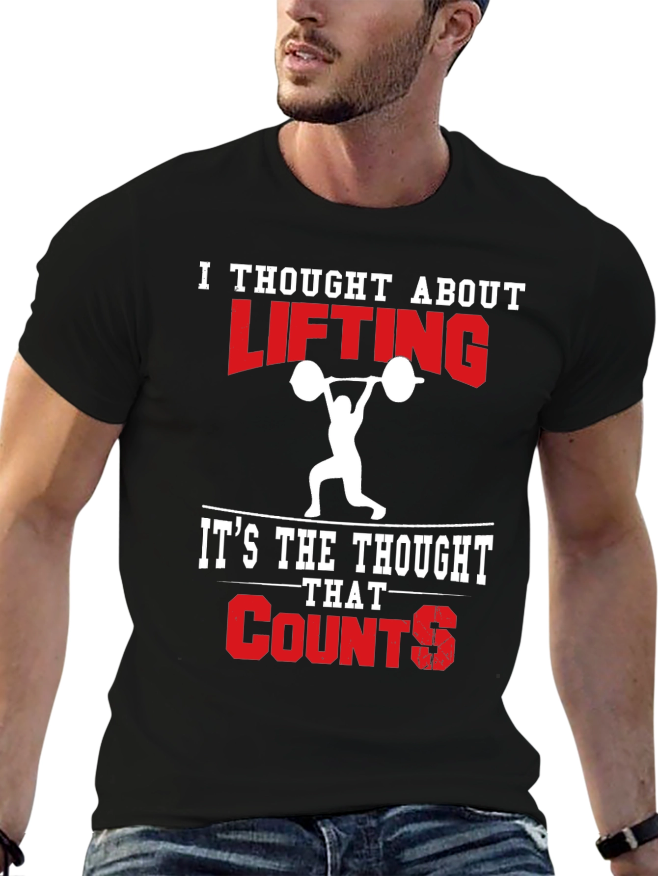 Funny Weightlifting T-Shirt - Thought About Lifting