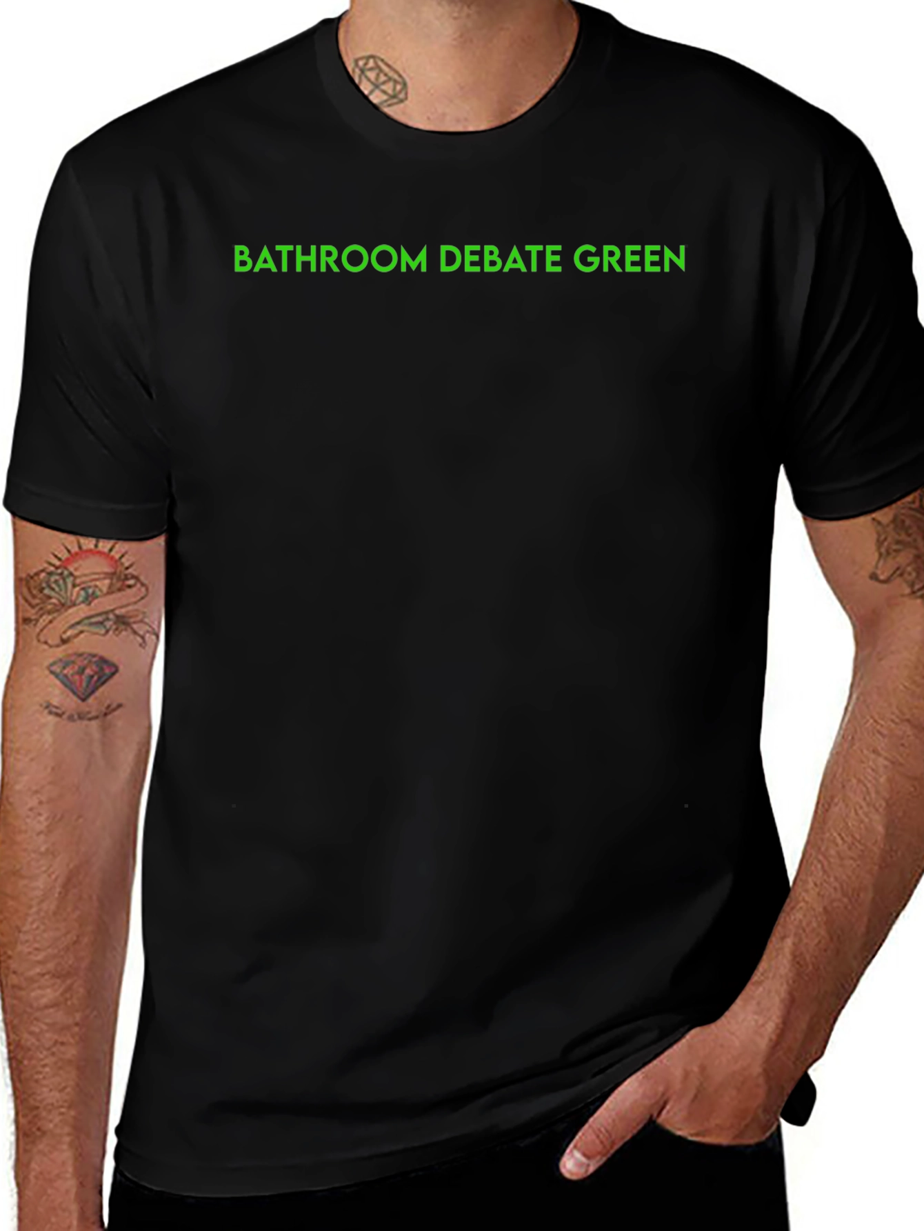 Bathroom Debate Green Text Black T-Shirt