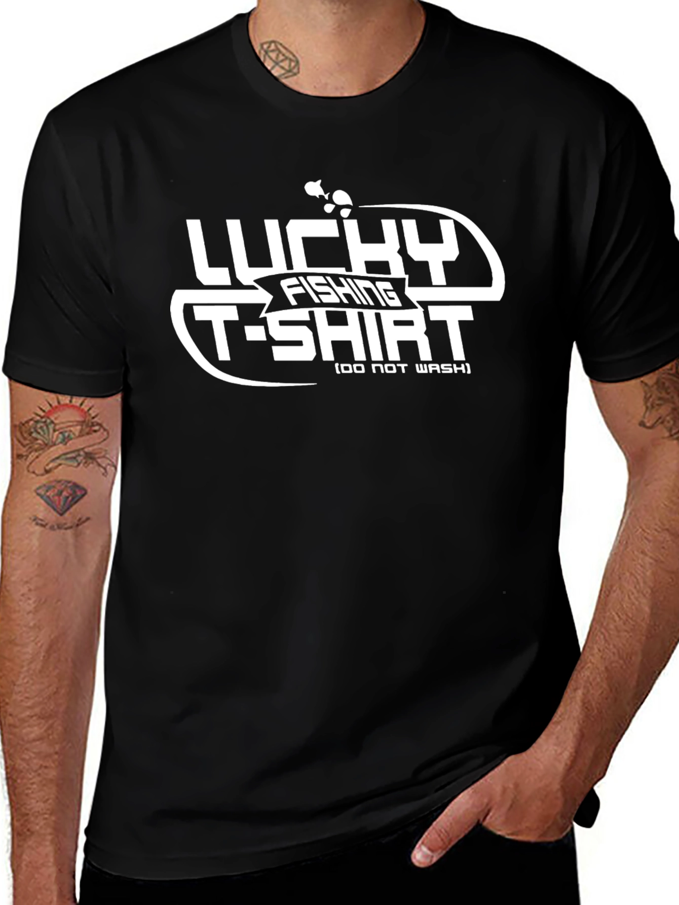 Lucky Fishing T-Shirt: Mens Black Graphic Tee