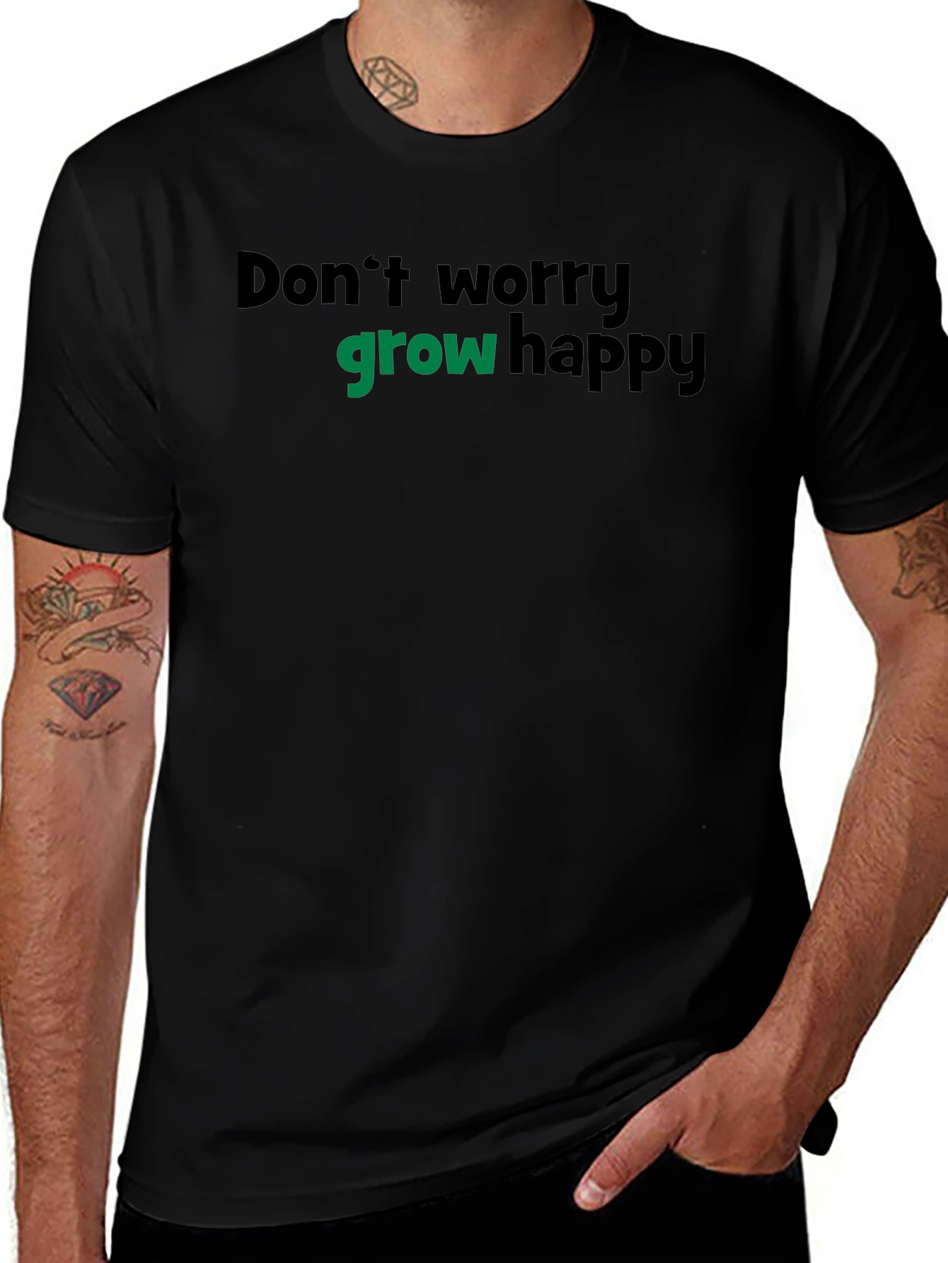 Grow Happy T-Shirt - Black Cotton Tee